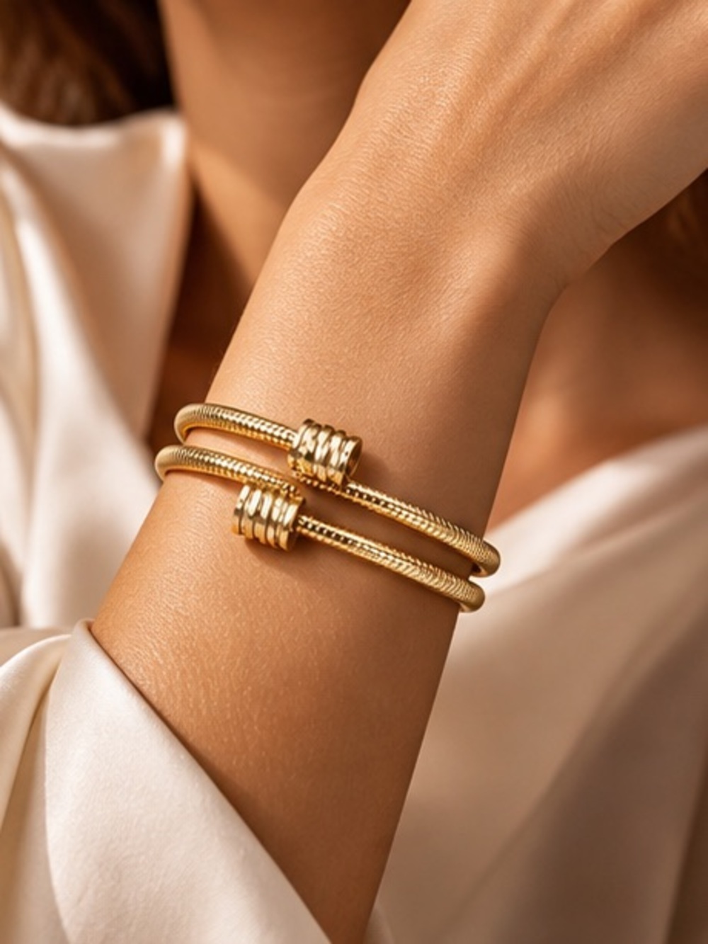 Elegant Gold Double Coil Cuff Bracelet